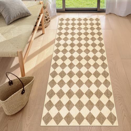 LIVEBOX Karierter Teppichläufer für Flur, 1,8 m, beige, waschbar, Teppichläufer für Küche, moderner Waschküche, Teppichläufer, marokkanisches Karomuster, weich, rutschfest, Läufer für Eingangsbereich LIVEBOX Karierter Teppichläufer für Flur, 1,8 m, beige, waschbar, Teppichläufer für Küche, moderner Waschküche, Teppichläufer, marokkanisches Karomuster, weich, rutschfest, Läufer für Eingangsbereich von LIVEBOX