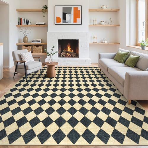 LIVEBOX Waschbarer Teppich für Wohnzimmer, großer karierter Teppich, rutschfest, weich, modern, neutral, geometrisch, Spielzimmer, Jungen, Spalierteppich für Schlafzimmer, niedriger Flor LIVEBOX Waschbarer Teppich für Wohnzimmer, großer karierter Teppich, rutschfest, weich, modern, neutral, geometrisch, Spielzimmer, Jungen, Spalierteppich für Schlafzimmer, niedriger Flor von LIVEBOX