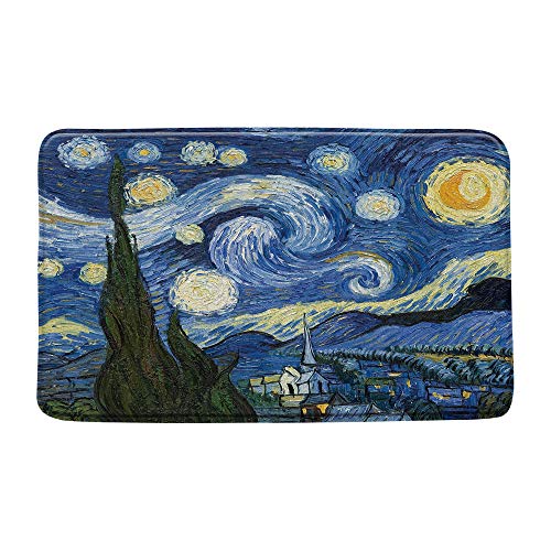 Van Gogh Sternennacht-Badematte, Ölgemälde, abstrakte Kunst, blauer Himmel, weiße Wolke, Stern, Mond, Landschaft, Mikrofaser, Memory-Schaum, Badezimmerteppiche, 50,8 x 78,9 cm von LIVEFUN