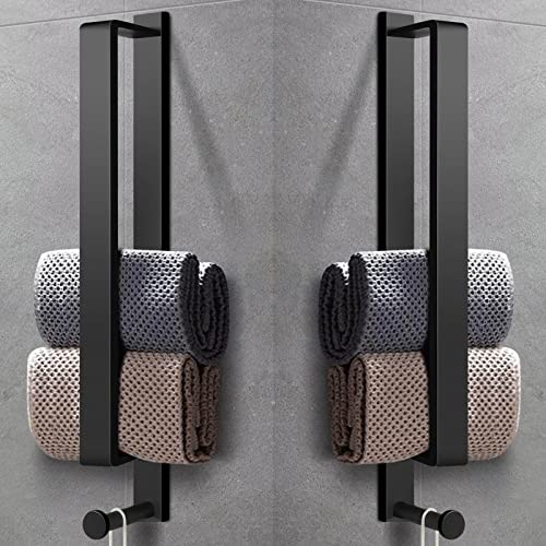 LIVEHITOP 2PCS Handtuchhalter Ohne Bohren, Selbstklebend Handtuchstange Schwarz Edelstahl 43.5CM Gästehandtuchhalter Badetuchhalter kleber mit Haken für Badezimmer von LIVEHITOP