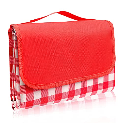 LIVEHITOP Outdoor Picknickdecke 200 x 200 cm, wasserdichte sanddichte Stranddecke mit Tragegriff für Picknick Camping Strandmatte - Rot von LIVEHITOP