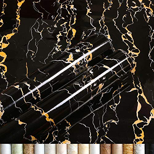 LIVEINU Aufkleber Küchenschränke PVC Tapeten Küche Selbstklebend Klebefolie Möbel Wasserfest Aufkleber für Schrank Küchenschränke Möbel Selbstklebende Folie Küchenschrank Schwarz Gold 60x300cm von LIVEINU