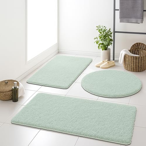 LIVEINU Badematte rutschfest, Flauschiger Badezimmerteppich in Shaggy Optik, Badvorleger Waschbar Duschvorleger, Teppich Fußmatte für Badezimmer, Dusche, Lichtgrün, 50x80cm von LIVEINU