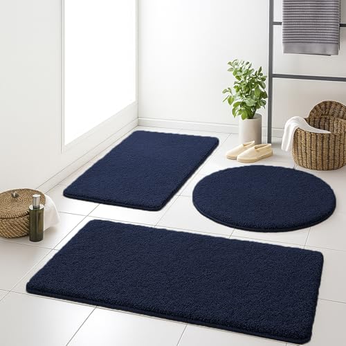 LIVEINU Badematte rutschfest, Flauschiger Badezimmerteppich in Shaggy Optik, Badvorleger Waschbar Duschvorleger, Teppich Fußmatte für Badezimmer, Dusche, Marineblau, 50x80cm von LIVEINU