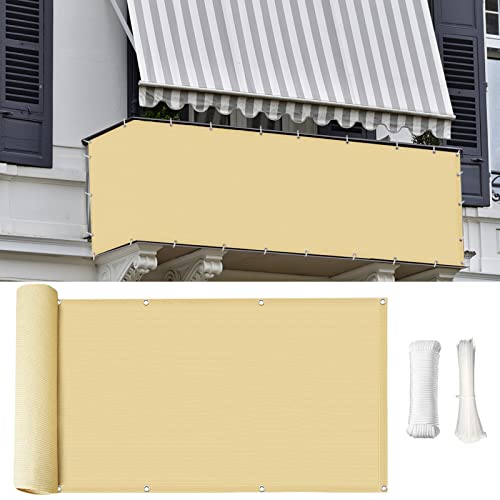 LIVEINU Balkonbespannung Balkon Sichtschutz Windschutz Sichtblende UV-Schutz Witterungsbeständig Gartensichtschutz UV 75% HDPE-Spezialgewebe Balkonverkleidung 75x300cm Gelb 2 von LIVEINU