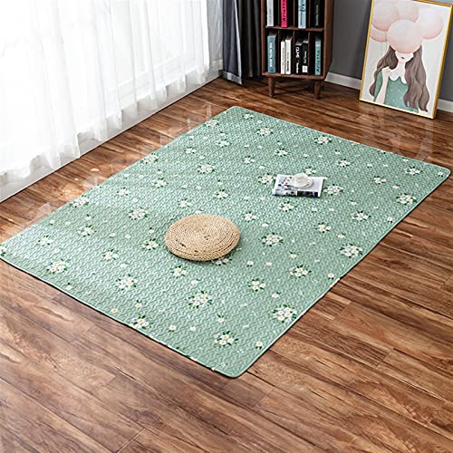 LIVEINU Baumwolle Tatami Teppich mit Anti-Rutsch Unterstützung Faltbarer Abwaschbarer Kinderteppich Spielteppich Babyteppich Fußboden Krabbeldecke 120x210cm Blume Grün von LIVEINU