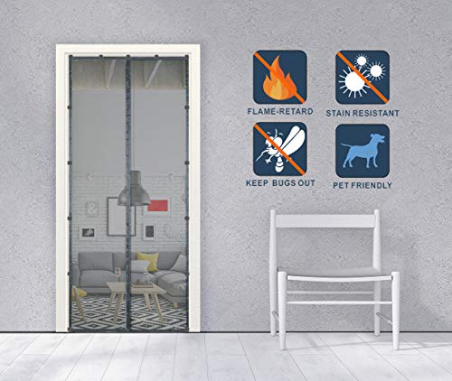 LIVEINU Fliegengitter Tür Insektenschutz Magnet Fiberglas Vorhang Fliegenvorhang Flammschutz Moskitonetz Klebmontage Ohne Bohren Mit Upgrade-Klebeclip für Balkontür 140x240cm Grau von LIVEINU