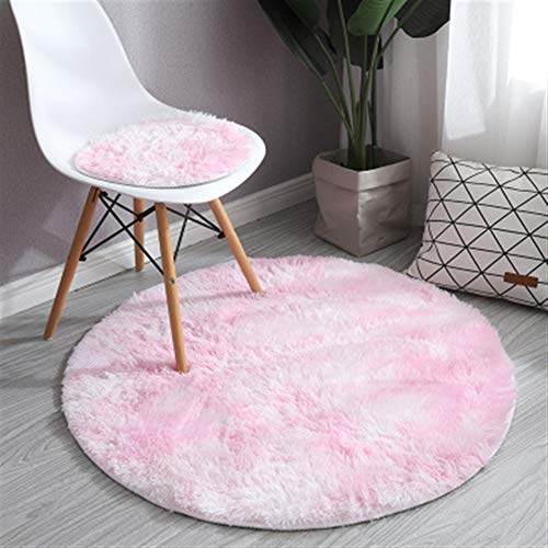 LIVEINU Gradient Hochflor Shaggy Teppich Langflor Pflegeleicht Rund Teppich Hochwertig Hohe Fadendichte Wasser Absorbierend Badezimmerteppich Durchmesser:80cm Rosa von LIVEINU