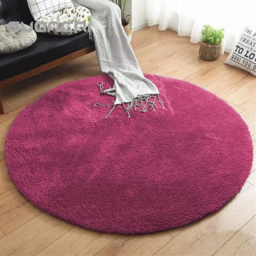 LIVEINU Hochflor Shaggy Teppich für Wohnzimmer Langflor Pflegeleicht Rund Teppich Hochwertig Hohe Fadendichte Wasser Absorbierend Badezimmerteppich Für Wohnzimmer Rot Ø 120 cm von LIVEINU