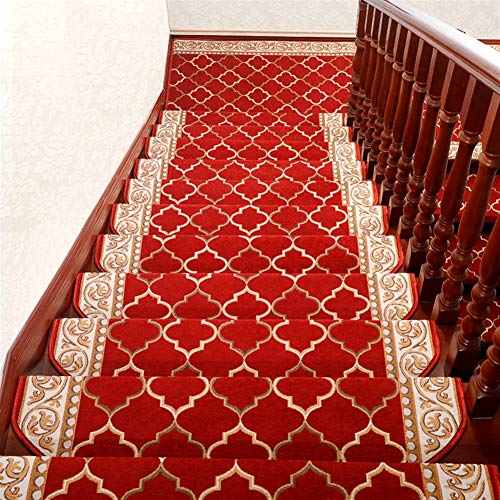 LIVEINU Moderner Stil Selbstklebend Stufenmatten Treppen Teppich Halbrund Waschbar Starke Befestigung Anthrazit Treppen-Matten 24x100cm (15 Stück) Rot von LIVEINU