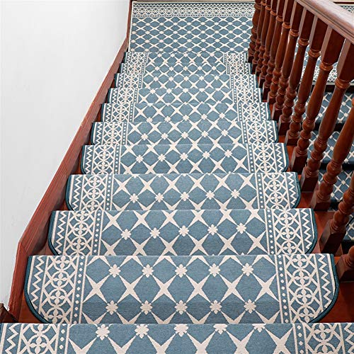 LIVEINU Moderner Stil Selbstklebend Stufenmatten Treppen Teppich Halbrund Waschbar Starke Befestigung Anthrazit Treppen-Matten 24x65cm (7 Stück) Blau von LIVEINU