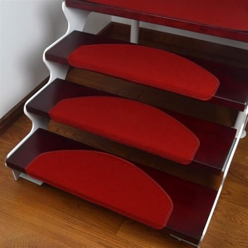 LIVEINU Moderner Stil Selbstklebend Stufenmatten Treppen Teppich Halbrund Waschbar Starke Befestigung Anthrazit Treppen-Matten Rot 24x65cm (3 Stück) von LIVEINU