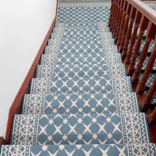 LIVEINU Moderner Stil Selbstklebend Stufenmatten Treppen Teppich Waschbar Starke Befestigung Anthrazit Treppen-Matten 30x85cm (15 Stück) Blau Rechteck von LIVEINU