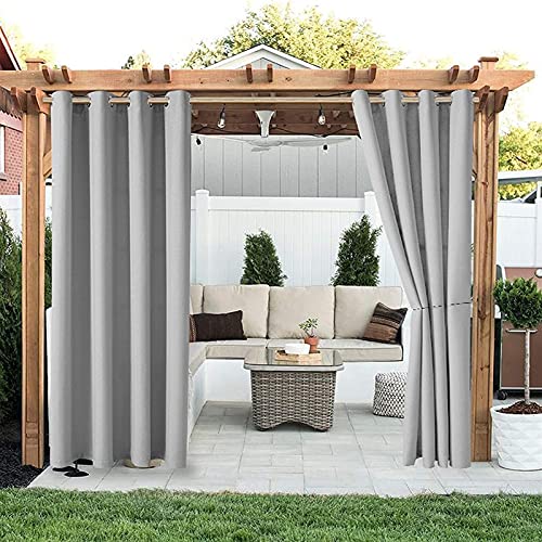 LIVEINU Outdoor Vorhänge Aussenvorhang Garten Verdunkelung Outdoor Gardinen Blickdicht Winddicht Wasserabweisend Sichtschutz Sonnenschutz UVschutz 1 Stück | 120x150cm(B x H) Hellgrau von LIVEINU