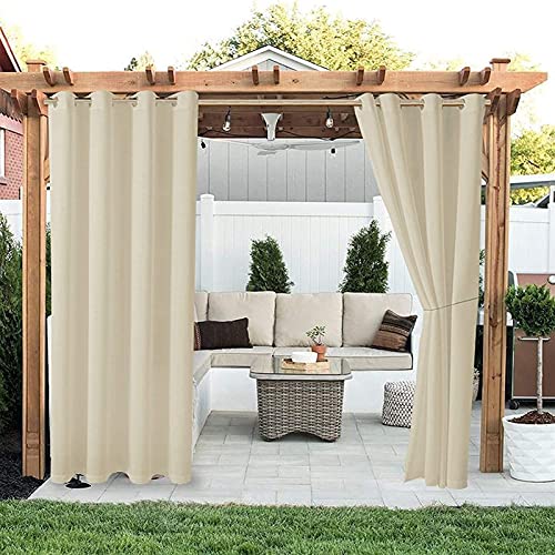 LIVEINU Outdoor Vorhänge Aussenvorhang Garten Verdunkelung Outdoor Gardinen Blickdicht Winddicht Wasserabweisend Sichtschutz Sonnenschutz UVschutz 1 Stück | 150x166cm(B x H) Beige von LIVEINU