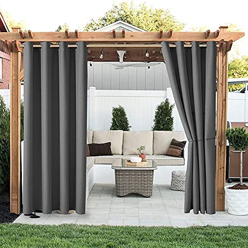 LIVEINU Outdoor Vorhänge Aussenvorhang Garten Verdunkelung Outdoor Gardinen Blickdicht Winddicht Wasserabweisend Sichtschutz Sonnenschutz UVschutz 1 Stück | 150x166cm(B x H) Grau von LIVEINU