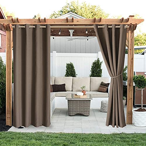 LIVEINU Outdoor Vorhänge Aussenvorhang Garten Verdunkelung Outdoor Gardinen Blickdicht Winddicht Wasserabweisend Sichtschutz Sonnenschutz UVschutz 1 Stück | 230x270cm(B x H) Kaffee von LIVEINU