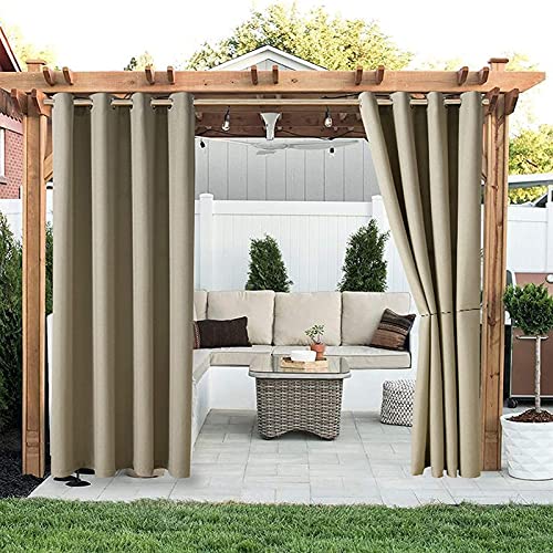 LIVEINU Outdoor Vorhänge Aussenvorhang Garten Verdunkelung Outdoor Gardinen Blickdicht Winddicht Wasserabweisend Sichtschutz Sonnenschutz UVschutz 2 Stück | 120x150cm(B x H) Khaki von LIVEINU