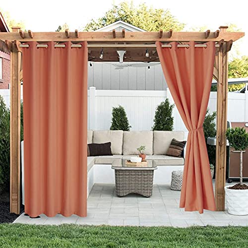 LIVEINU Outdoor Vorhänge Aussenvorhang Garten Verdunkelung Outdoor Gardinen Blickdicht Winddicht Wasserabweisend Sichtschutz Sonnenschutz UVschutz 2 Stück | 210x230cm(B x H) Orange von LIVEINU