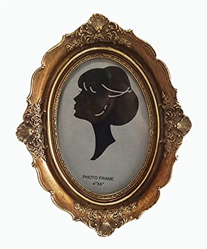 LIVEINU Oval Bilderrahmen Barock Nostalgie Aufsteller Handgefertigtes Harz Portraitrahmen Fotorahmen Fotoaufsteller für die Inneneinrichtung 10x15cm Gold von LIVEINU