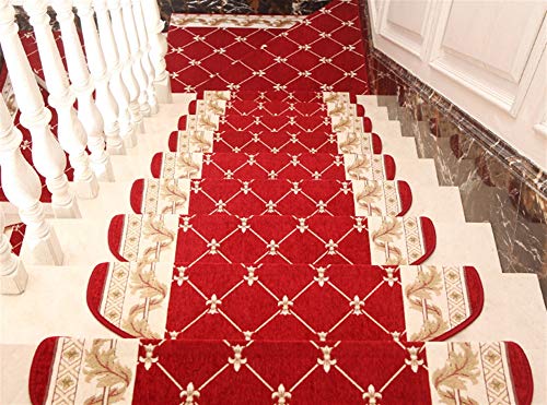 LIVEINU Selbstklebend Stufenmatten Treppen Teppich Halbrund Waschbar Starke Befestigung Anthrazit Klassisch Treppen-Matten 24x65cm (15 Stück) Rot 3 von LIVEINU