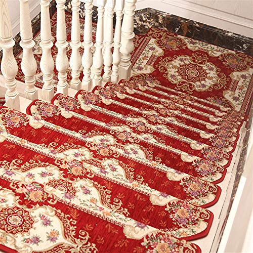 LIVEINU Selbstklebend Stufenmatten Treppen Teppich Halbrund Waschbar Starke Befestigung Anthrazit Klassisch Treppen-Matten 24x75cm (1 Stück) Rot von LIVEINU