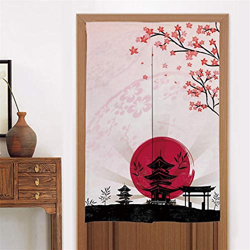 LIVEINU Tür Vorhang Modern Leinen Vorhang Japanische Noren Panels Für Schlafzimmer Tür Vorhang mit Teleskopstange 85x140cm Style 14 von LIVEINU