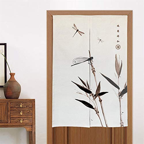 LIVEINU Tür Vorhang in Chinesisches Gemälde Bambus-Design Leinen Vorhang Japanische Noren Panels Für Schlafzimmer Tür Vorhang mit Teleskopstange 85x170cm Style 9 von LIVEINU