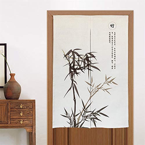LIVEINU Tür Vorhang in Chinesisches Gemälde Bambus-Design Leinen Vorhang Japanische Noren Panels Für Schlafzimmer Tür Vorhang mit Teleskopstange 90x150cm Style 3 von LIVEINU