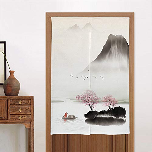 LIVEINU Tür Vorhang in Chinesisches Gemälde Leinen Vorhang Japanische Noren Panels Für Schlafzimmer Tür Vorhang mit Teleskopstange 80x140cm Style 3 LIVEINU Tür Vorhang in Chinesisches Gemälde Leinen Vorhang Japanische Noren Panels Für Schlafzimmer Tür Vorhang mit Teleskopstange 80x140cm Style 3 von LIVEINU