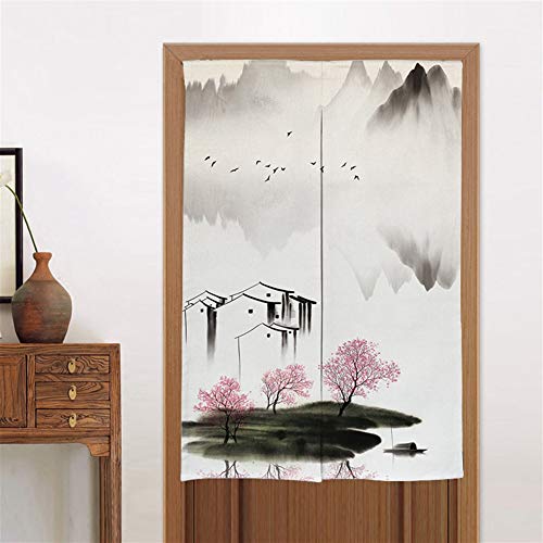 LIVEINU Tür Vorhang in Chinesisches Gemälde Leinen Vorhang Japanische Noren Panels Für Schlafzimmer Tür Vorhang mit Teleskopstange 85x150cm Style 5 LIVEINU Tür Vorhang in Chinesisches Gemälde Leinen Vorhang Japanische Noren Panels Für Schlafzimmer Tür Vorhang mit Teleskopstange 85x150cm Style 5 von LIVEINU