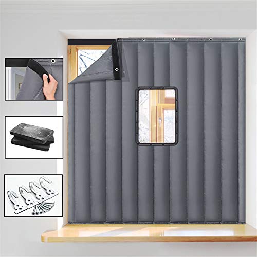 Liveinu Wärmeschutzvorhang Für Fenster Ohne Bohren Thermo Türvorhang Isolier Schutz Panel-Isolierung mit Klettband Thermovorhang Verdunklungsgardine Wasserdicht Winddicht 80x120cm Grau mit Fenster von LIVEINU