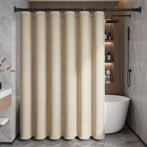 LIVEINU Wasserdichter Duschvorhang, Waschbar Schnelltrocknend Textil Stoff Polyester Badewanne Vorhang mit Duschvorhängeringen für Badezimmer, Badewanne, Beige, 200x220cm von LIVEINU