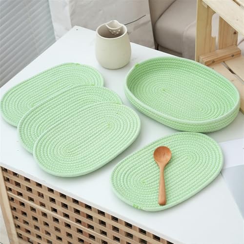 Liveinu 4 Stück Topfuntersetzer Set Untersetzer Baumwolle Faden Weben Matte Heißer Topf Halter Topflappen, Geflochtene Untersetzer Topf Heiß Pads Löffelablage zum Kochen in Küche, Grün, 20x30cm von LIVEINU