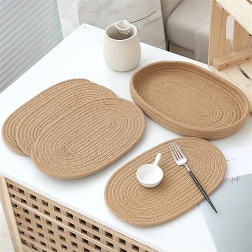 Liveinu 4 Stück Topfuntersetzer Set Untersetzer Baumwolle Faden Weben Matte Heißer Topf Halter Topflappen, Geflochtene Untersetzer Topf Heiß Pads Löffelablage zum Kochen in Küche, Khaki, 20x30cm von LIVEINU