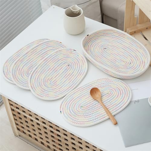 Liveinu 4 Stück Topfuntersetzer Set Untersetzer Baumwolle Faden Weben Matte Heißer Topf Halter Topflappen, Geflochtene Untersetzer Topf Heiß Pads Löffelablage zum Kochen in Küche, Mehrfarbige, 20x30cm von LIVEINU