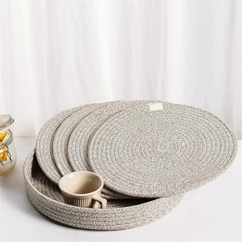 Liveinu 5 Stück Topfuntersetzer Set Untersetzer Baumwolle Matte Heißer Topf Halter Topflappen, Geflochtene Untersetzer Topf Heiß Pads Löffelablage zum Kochen in Küche, Grau, 33cm von LIVEINU