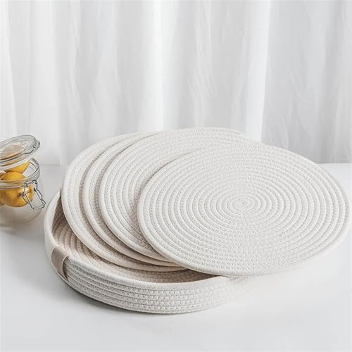 Liveinu 5 Stück Topfuntersetzer Set Untersetzer Baumwolle Matte Heißer Topf Halter Topflappen, Geflochtene Untersetzer Topf Heiß Pads Löffelablage zum Kochen in Küche, Weiß, 33cm von LIVEINU