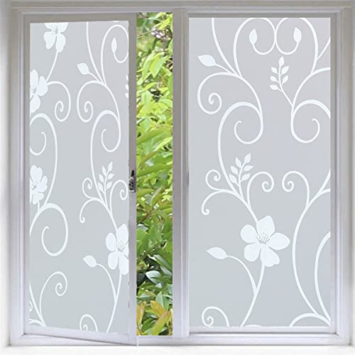 Liveinu Fensterfolie Blickdicht Sichtschutzfolie Fenster Selbsthaftend, Milchglasfolie Statisch Haftend ohne Klebstoff Folie Fenster Sichtschutz Anti UV für Zuhause Büro, weiße Blumen, 30x200cm von LIVEINU