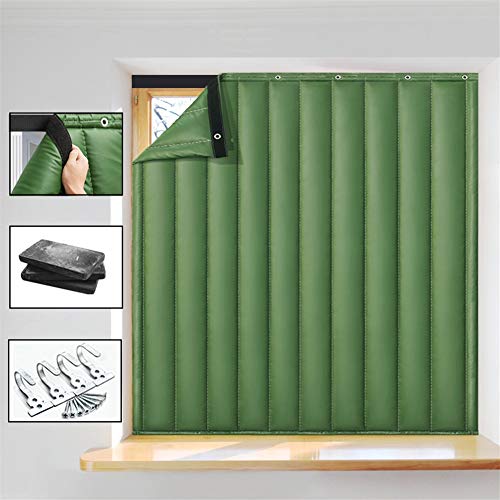 Liveinu Wärmeschutzvorhang Für Fenster Ohne Bohren Thermo Türvorhang Isolier Schutz Panel-Isolierung mit Klettband Thermovorhang Verdunklungsgardine Wasserdicht Winddicht 120x120cm PU Leder Grün von LIVEINU