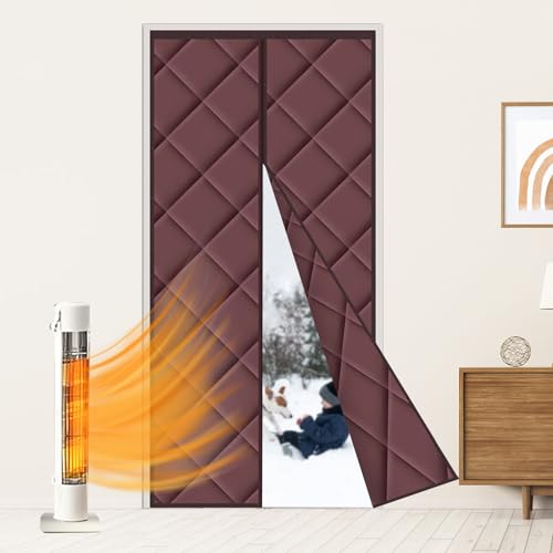 Liveinu Wärmeschutzvorhang Magnet Thermo Türvorhang Isolier Schutz Panel-Isolierung Thermovorhang Verdunklungsgardine Wasserdicht Winddicht Geräuschisolierung für Balkontür 85x200cm Kaffee von LIVEINU