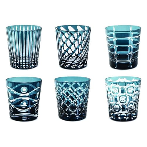 Livellara Milano Tumbler 280 ml Glas, 6er-Set, bunte und detailreiche Wasserbecher, Farbe Blau Tinte, Kollektion: Luxury von Livellara MILANO