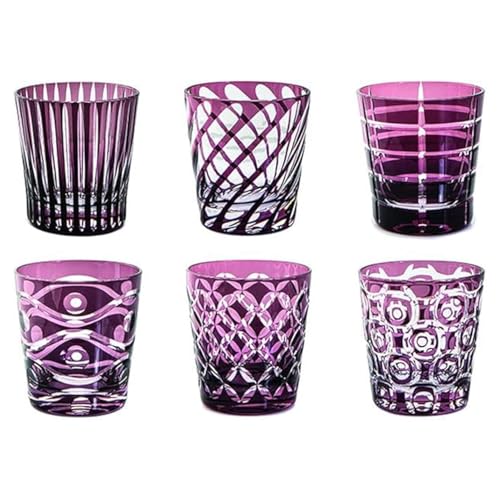 Livellara Milano Tumbler 280 ml Glas, 6er-Set, bunte und detailreiche Wasserbecher, Farbe Violett, Kollektion: Luxury von Livellara MILANO