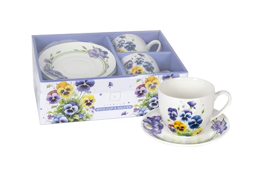 LIVELLO Porzellan-Tassenset – 2 Kaffeetassen mit Untertassen (250 ml/14 cm), stilvolles Design, ideal für Kaffee oder Tee, Geschenkidee, Kaffeetassen-Set von LIVELLO