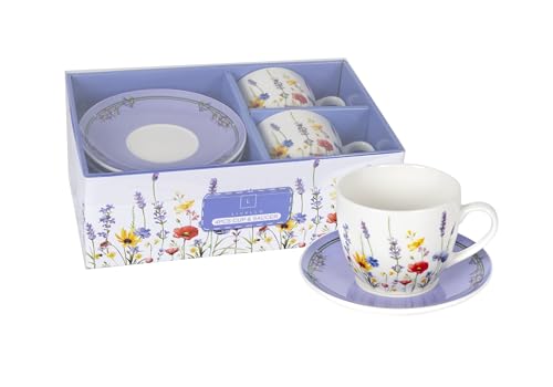 LIVELLO Porzellan-Tassenset – 2 Kaffeetassen mit Untertassen (250 ml/14 cm), stilvolles Design, ideal für Kaffee oder Tee, Geschenkidee, Kaffeetassen-Set von LIVELLO