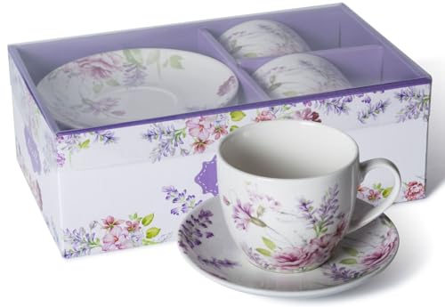 LIVELLO Porzellan-Tassenset – 2 Kaffeetassen mit Untertassen (250 ml/14 cm), stilvolles Design, ideal für Kaffee oder Tee, Geschenkidee, Kaffeetassen-Set von LIVELLO