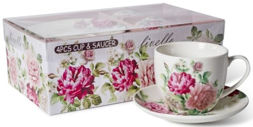 LIVELLO Porzellan-Tassenset – 2 Kaffeetassen mit Untertassen (250 ml/14 cm), stilvolles Design, ideal für Kaffee oder Tee, Geschenkidee, Kaffeetassen-Set von LIVELLO