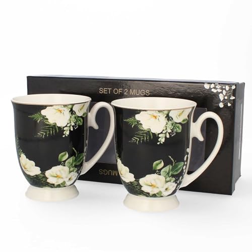 LIVELLO Set aus 2 Porzellantassen 350 ml mit Geschenkbox Kaffebecher Kaffe-Tasse Porzellan Pott Tee Küche Restaurant Tassen Becher Perfekt für Kaffee und Tee Schwarz von LIVELLO