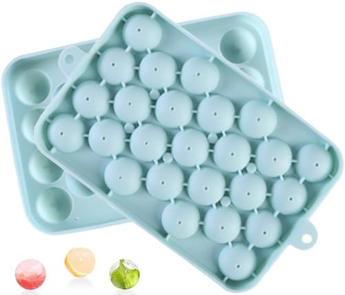 Runde Eiswürfelschale, Easy Release Flexible Ice Mold Silicone Ice Sphere Tray mit abnehmbarem Deckel Reusabl e 25 Stackable Ice Ball Maker Form zum Kühlen Whiskey Cocktail Kaffee, BPA frei von LIVELYPET
