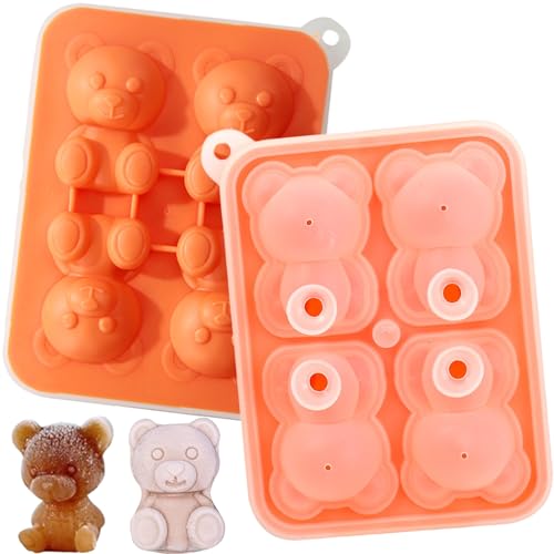 Eiswürfelbehälter Silikon 3D Bär Eiswürfelform 4 riesige wiederverwendbare große Eisformen Spaß Formen leicht Release flexible große niedliche Tier Eis Maker für Cocktails Saft Whiskey Kühlung Bourbon von LIVELYPET